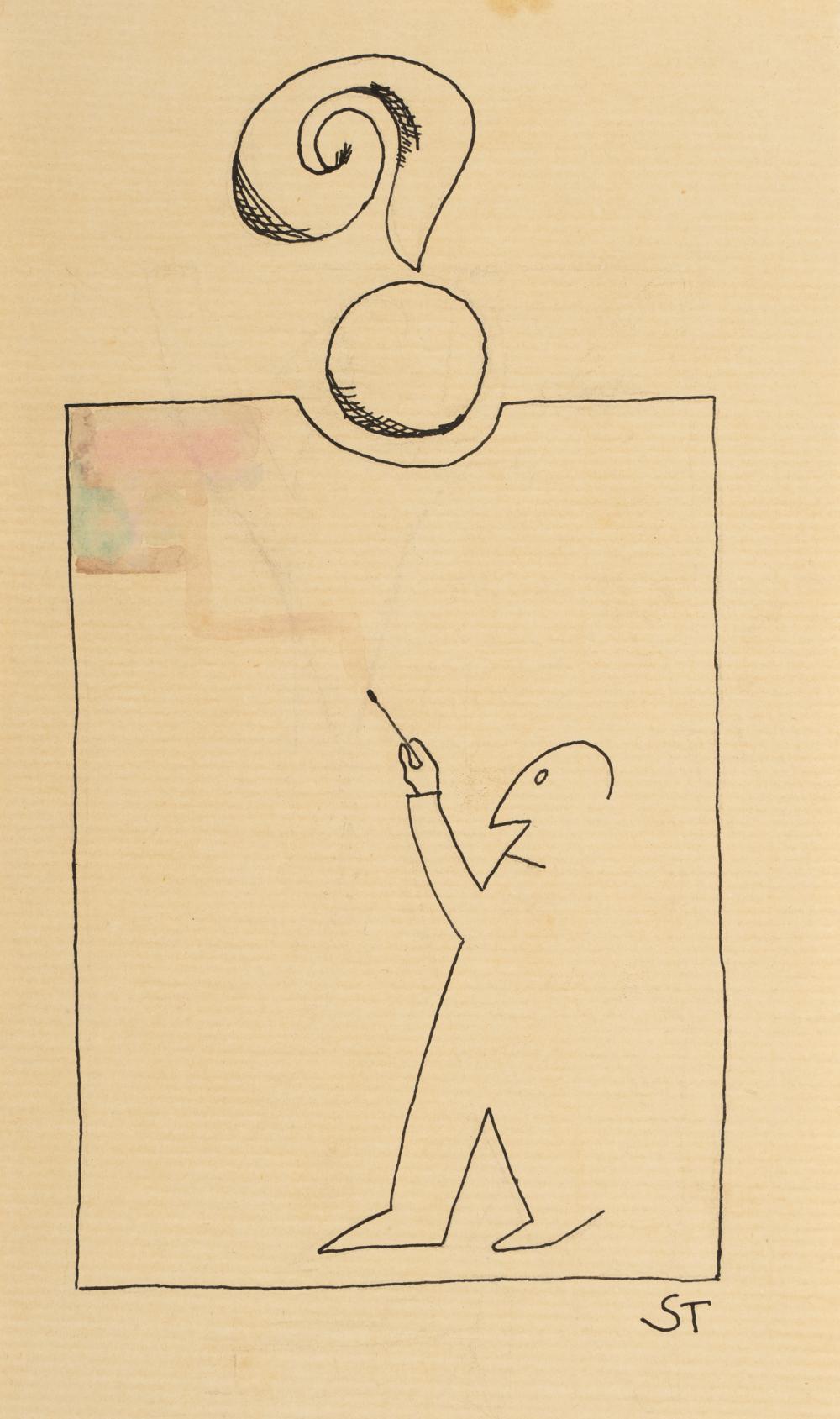 Appraisal: SAUL STEINBERG - MAN WITH QUESTION MARKpen and ink on