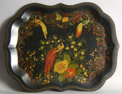 Appraisal: Two tole decorated trays one signed Natalie Ramsey l w