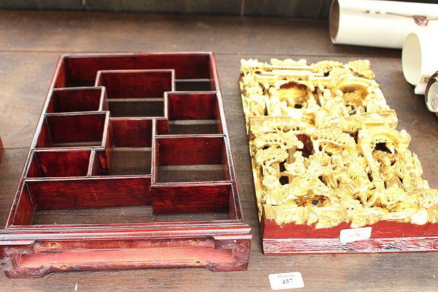 Appraisal: AN ORIENTAL HARDWOOD TABLE TOP SET OF DISPLAY SHELVES together