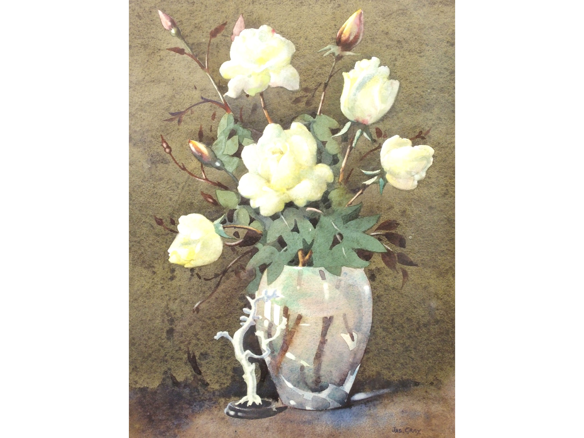 Appraisal: JAMES GRAY RSW Scottish Fl - d WHITE ROSESWatercolour signed