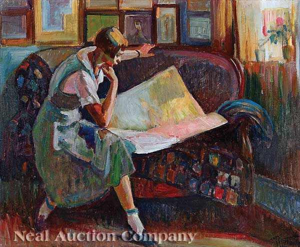 Appraisal: Johannes Norretranders Danish - Lady Reading oil on canvas signed