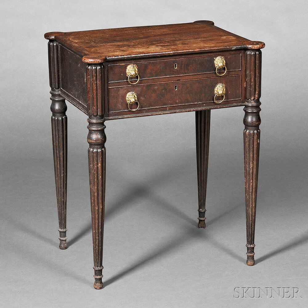 Appraisal: Federal Carved Mahogany and Mahogany Veneer Worktable attributed to Thomas