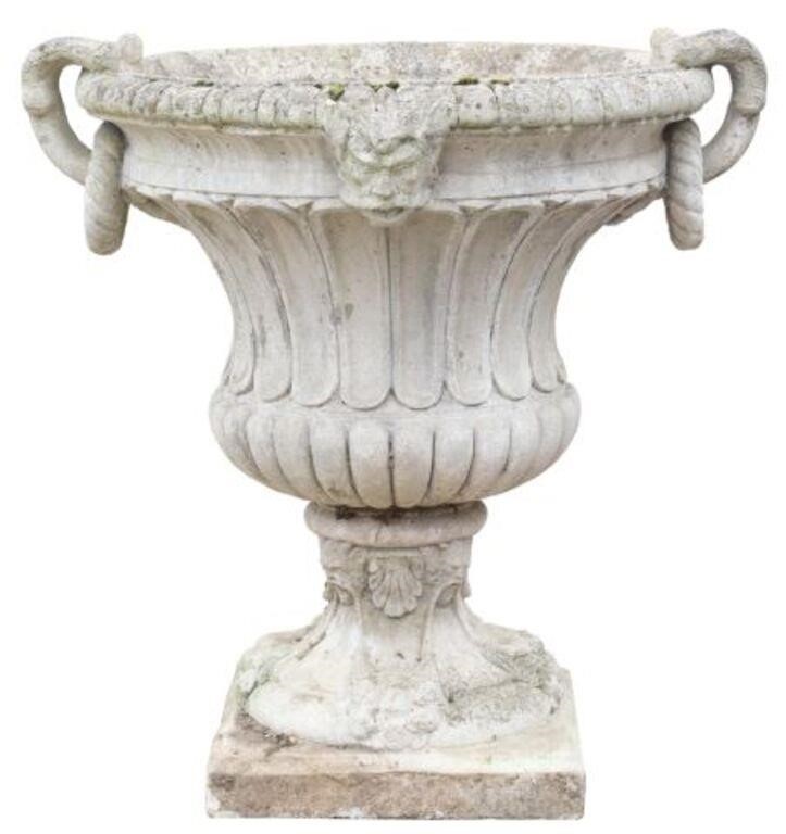 Appraisal: CAST STONE CAMPANA-FORM GARDEN URN PLANTERCast stone campana-form garden urn