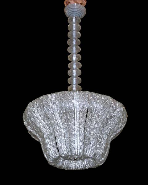 Appraisal: A Murano Pulegoso glass chandelier circa The ribbed bowl form