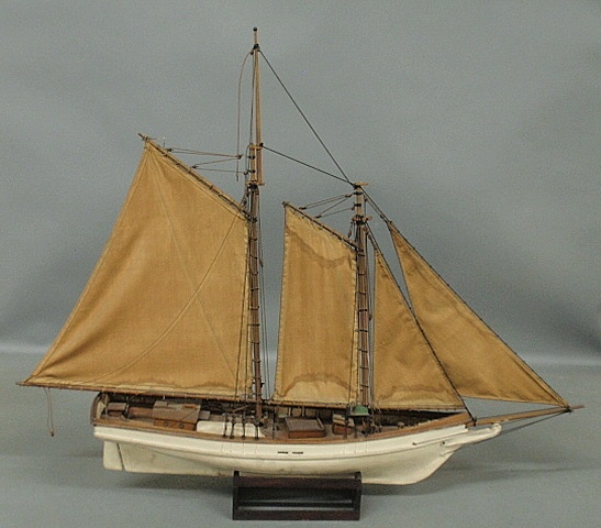 Appraisal: - Model of a two-masted schooner with linen sails and