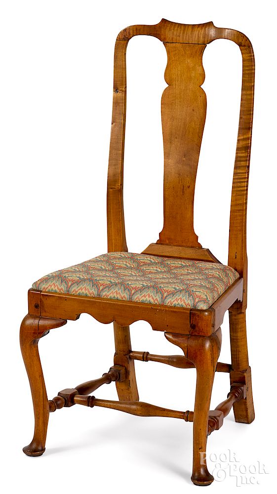 Appraisal: New England Queen Anne curly maple dining chair Exclusive on