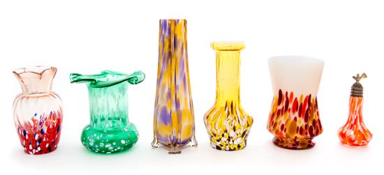 Appraisal: Sale Lot Six Czechoslovakian Glass Articles comprising five vases of