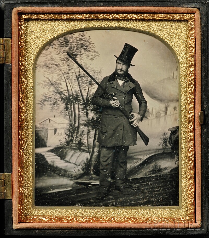 Appraisal: Sixth Plate Daguerreotype Portrait of a Gentleman Hunter Against a