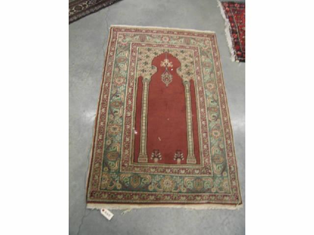 Appraisal: Turkish Handmade Prayer Rug soft greens reds ivory trim '