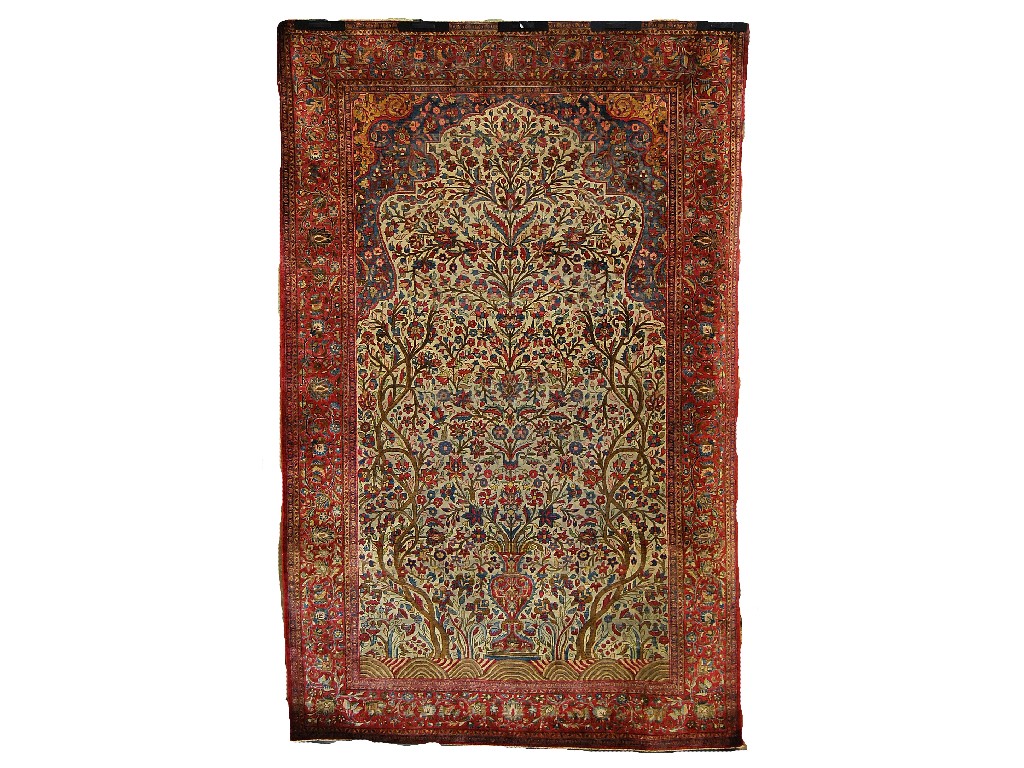 Appraisal: Persian silk Kashan prayer rug circa