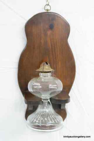 Appraisal: Antique c 's P A Oil Lamp w Wood Wall