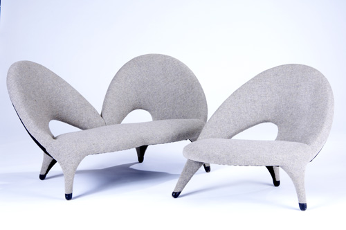 Appraisal: FOLKE JANSSON FRITZ HANSEN Arabesque lounge chair and loveseat upholstered