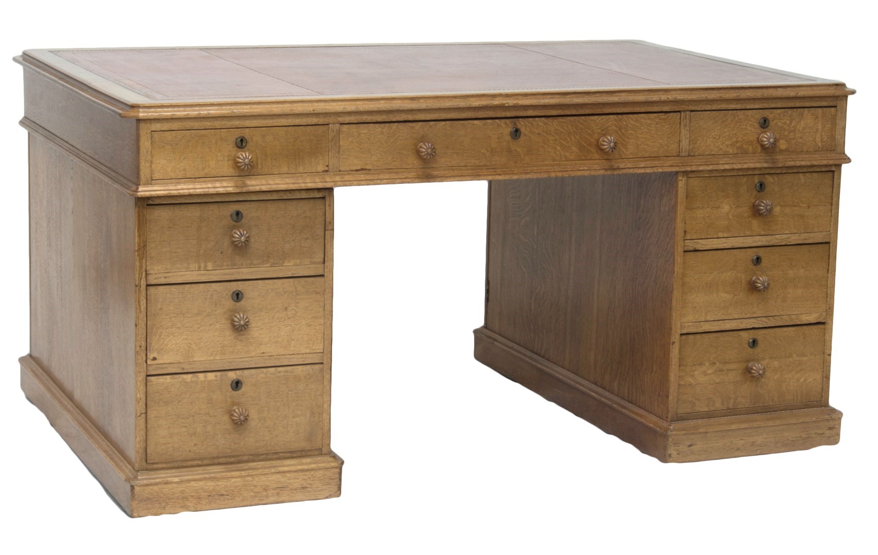 Appraisal: A th century oak partners desk with nine drawers about