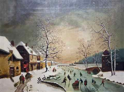 Appraisal: EUROPEAN SCHOOL WINTERSCAPE Oil on canvas x in Framed