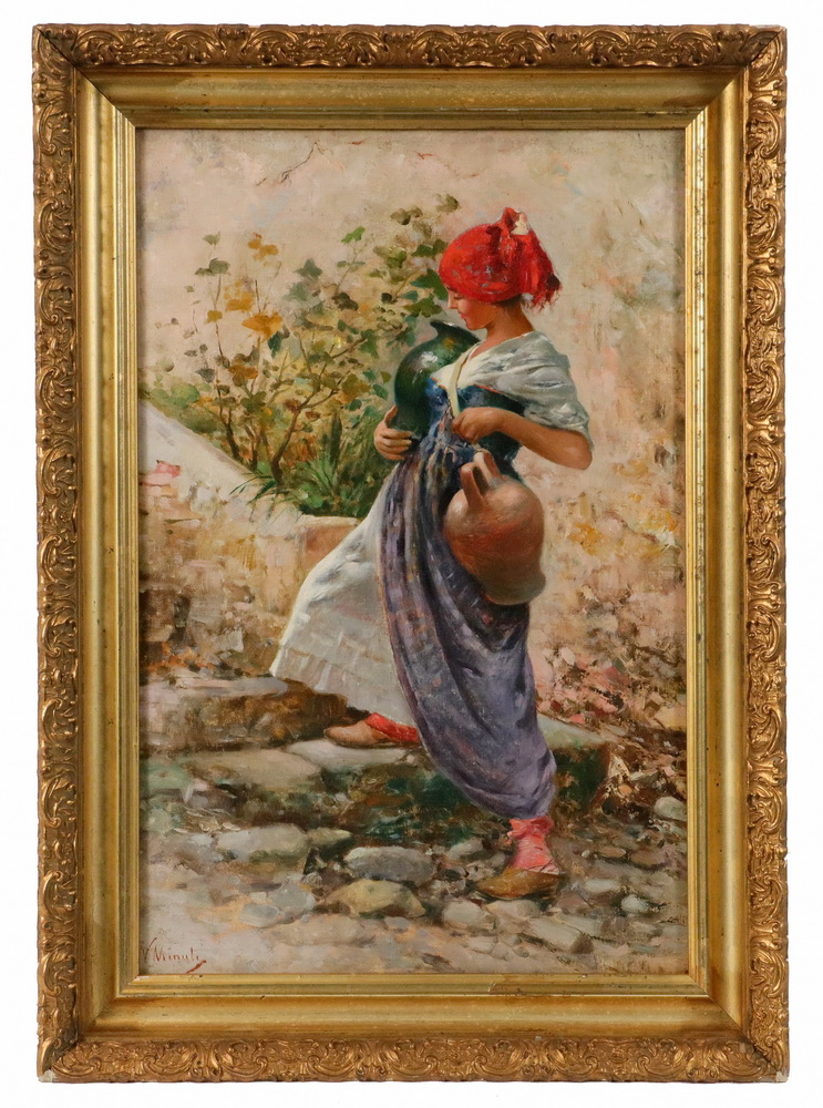 Appraisal: GRAND TOUR GENRE PAINTING The Water Carrier oil on canvas