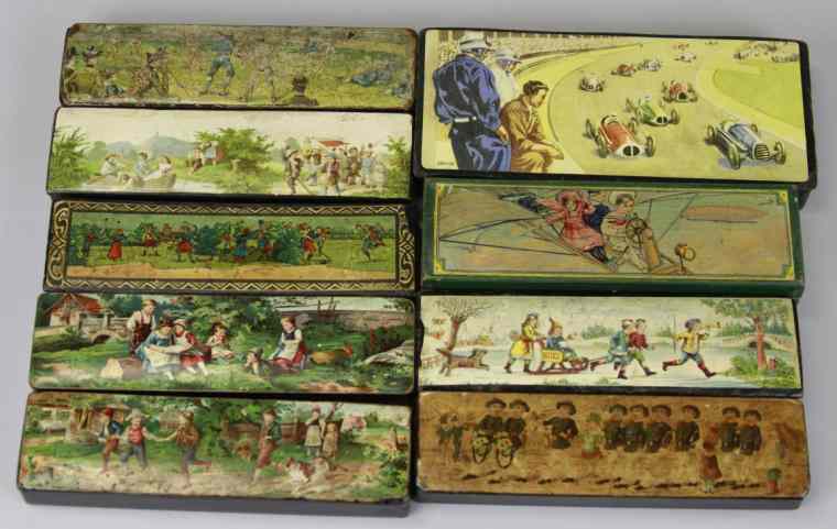 Appraisal: GROUPING OF CHILDREN'S PENCIL BOXES Group of nine lacquered paper