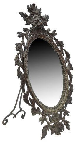 Appraisal: Continental patinated bronze table vanity mirror early th c cast