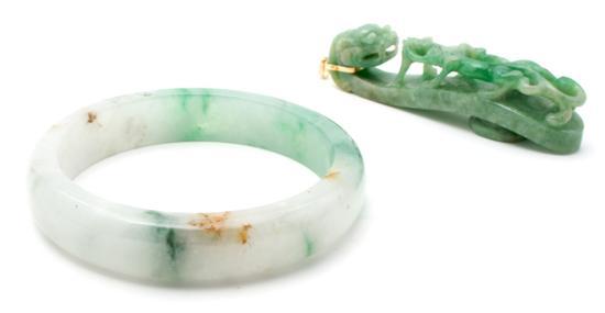 Appraisal: Group of Two Jade Items comprised of a green garment