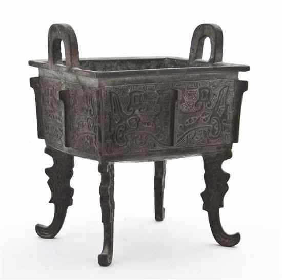 Appraisal: A Chinese Bronze Food Vessel of rectangular form with two