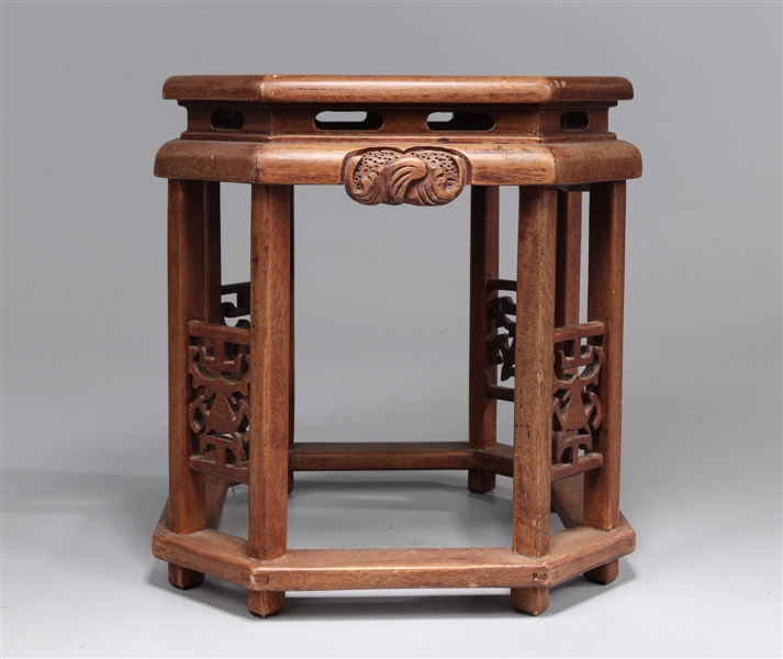 Appraisal: Chinese wood hexagonal table pedestal with openwork an dcarved designs