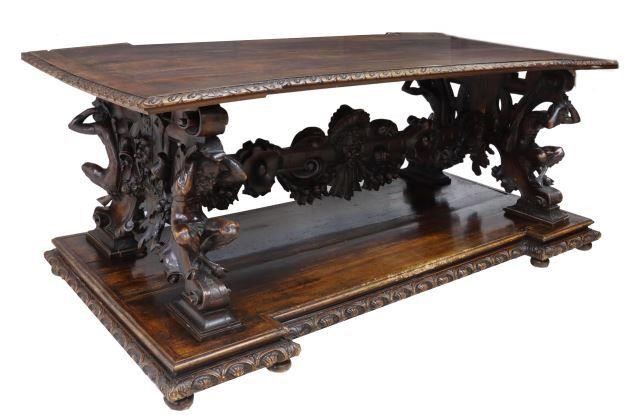 Appraisal: Continental Renaissance Revival walnut table rectangular top with molded edge