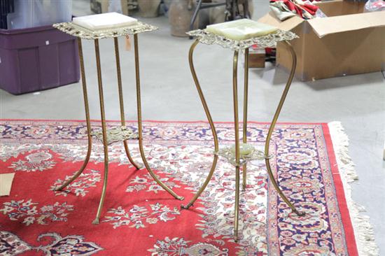 Appraisal: TWO FERN STANDS Openwork brass fern stands with marble inserts