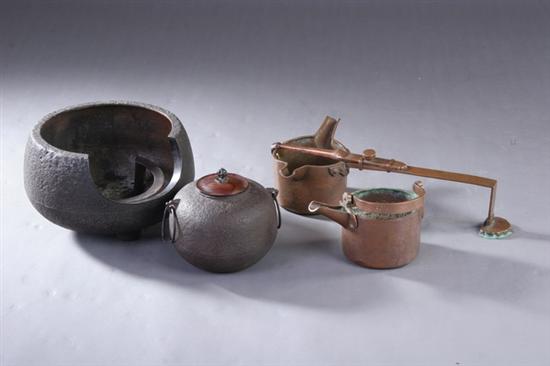 Appraisal: JAPANESE IRON AND COPPER TEA CEREMONY UTENSILS Meiji period Two