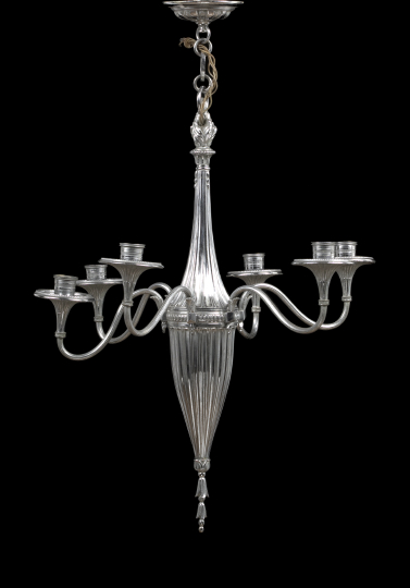 Appraisal: Stylish English Art Deco Chromium Six-Light Chandelier second quarter th