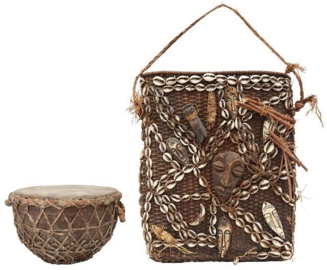 Appraisal: lot of African woven items including rattan basket accented throughout