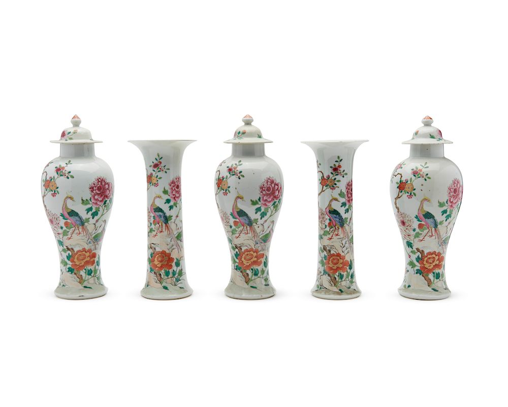 Appraisal: Chinese Famille Rose Porcelain Five Piece Garniture Chinese Famille Rose