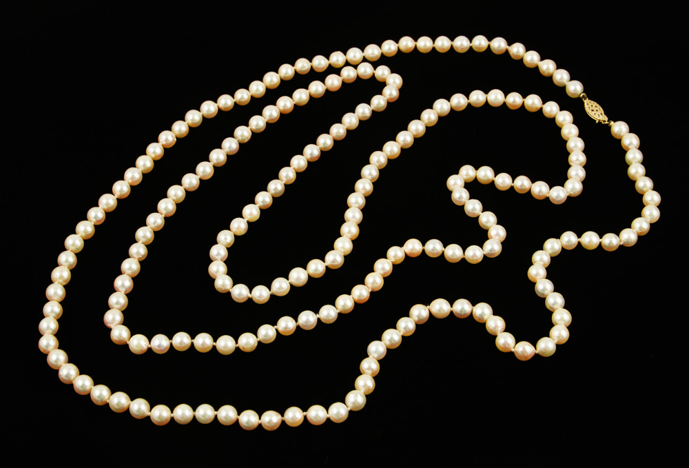 Appraisal: - Strands Lustrous White Pearls Two strands of lustrous white