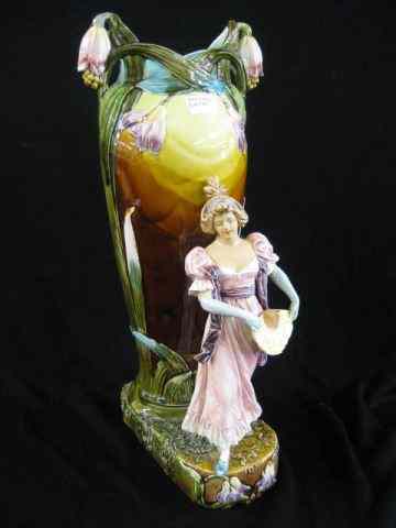 Appraisal: Majolica Pottery Figural Vase maiden with fan in front of