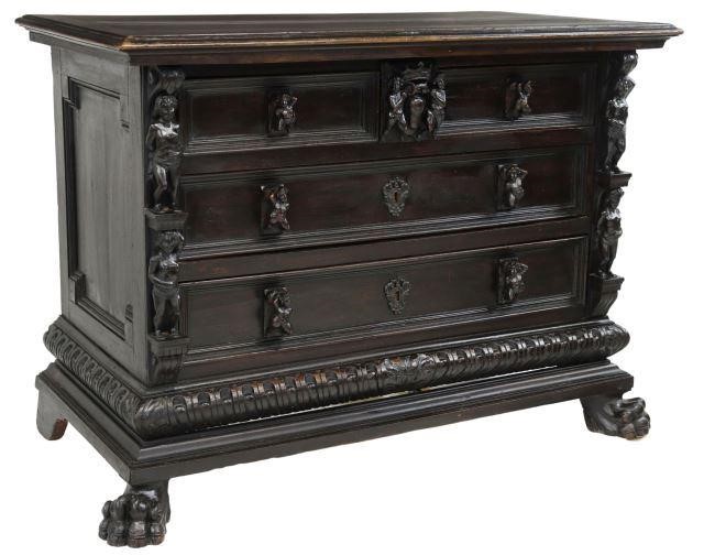 Appraisal: Italian Renaissance Revival ebonized commode th c five drawers with