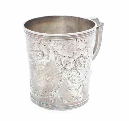 Appraisal: An American Coin Silver Mug of cylindrical tapering form having