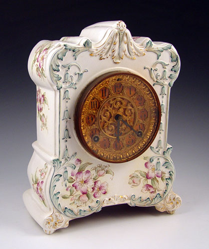 Appraisal: ANSONIA CHEROKEE PORCELAIN CASE CLOCK Porcelain case with hand painted