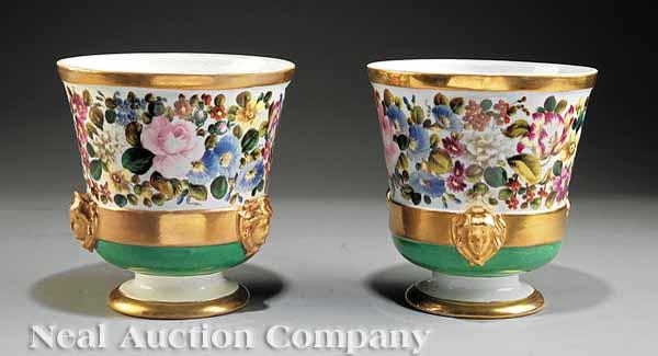 Appraisal: A Pair of Paris Porcelain Polychrome and Gilt-Decorated Cachepots mid-