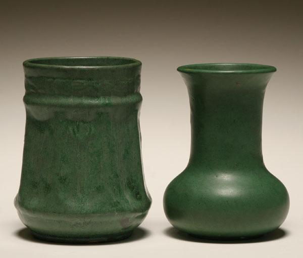 Appraisal: Two Zanesville art pottery vases Matte green glaze to both