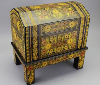 Appraisal: Hand Painted Footed Wooden Box India Hand Painted Footed Wooden