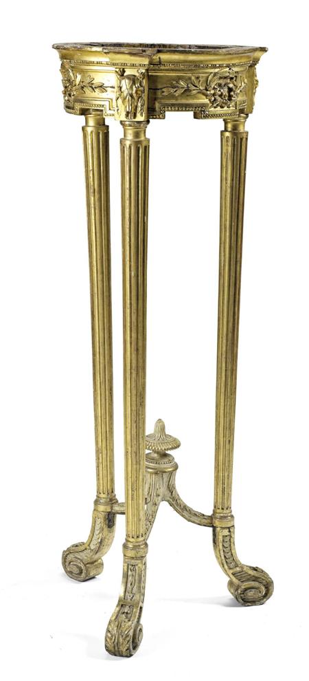 Appraisal: NEO-CLASSICAL CARVED GILTWOOD TORCHERE STAND CIRCA the circular top with