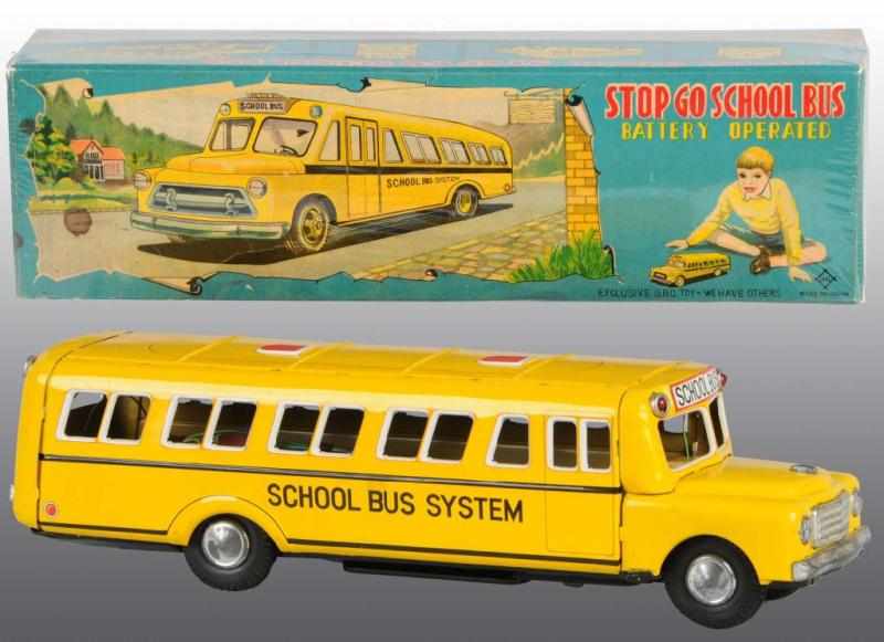 Appraisal: Tin School Bus Battery-Operated Toy Description Japanese Working Scarce toy