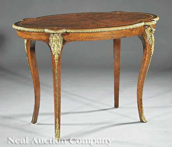 Appraisal: An Antique Louis XV-Style Marquetry and Gilt Bronze-Mounted Salon Table