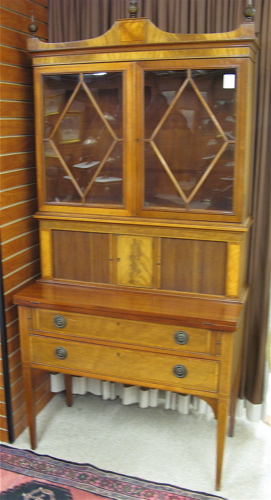 Appraisal: FEDERAL STYLE MAHOGANY TAMBOUR SECRETARY BOOKCASE Beacon Hill Collection Sheraton