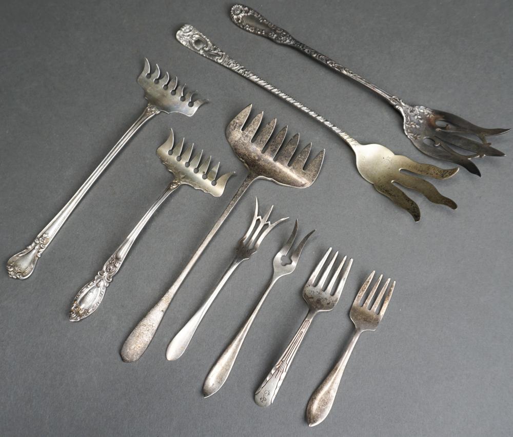 Appraisal: NINE ASSORTED AMERICAN STERLING SILVER FLAT TABLE SERVING FORKS L