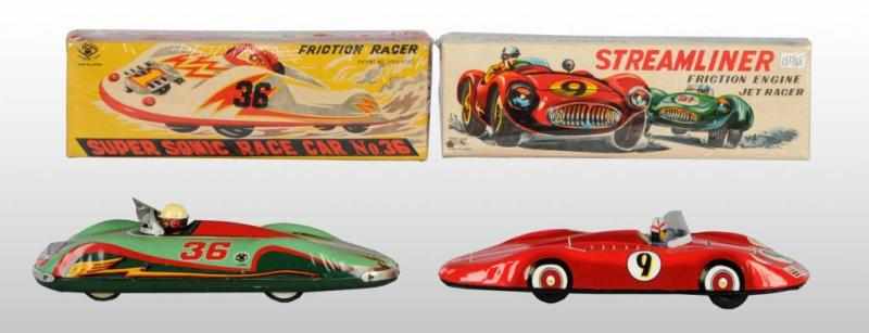 Appraisal: Lot of Tin Race Car Friction Toys Description Japanese Working