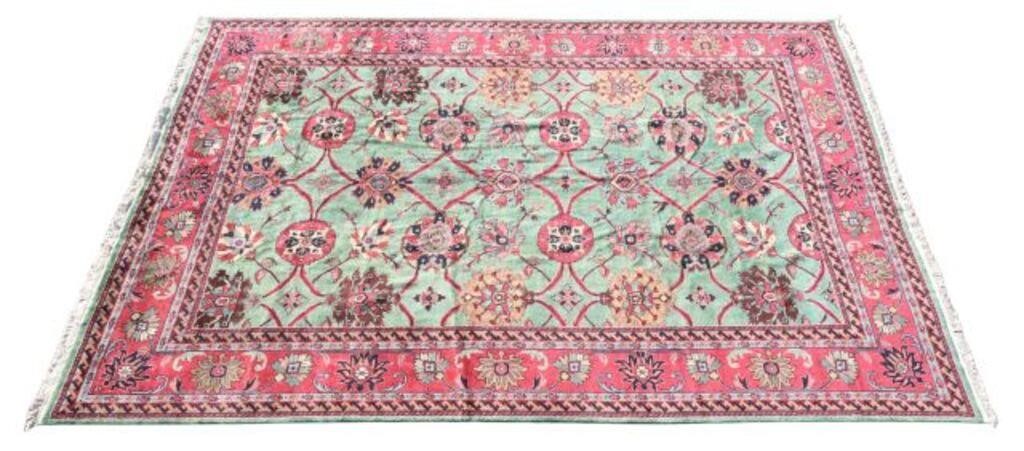 Appraisal: Hand-tied Indo-Oushak rug approx ' l ' w Please Note