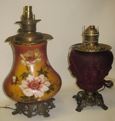 Appraisal: TWO GONE-WITH-THE-WIND GLASS LAMP BASES One is a blown-out ruby