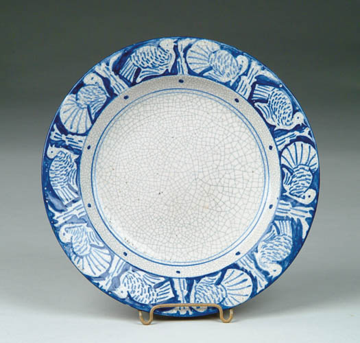 Appraisal: DEDHAM POTTERY PLATE IN THE TURKEY PATTERN Blue mark to