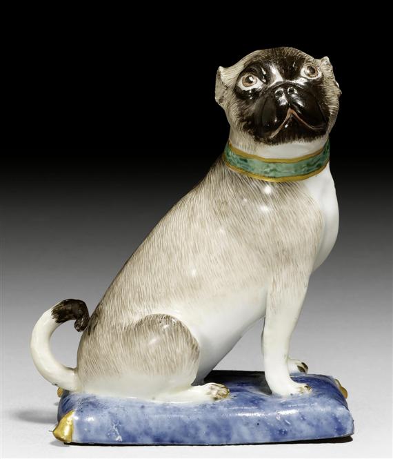 Appraisal: SITTING PUG ON PILLOW MEISSEN MODEL J J KAENDLER CIRCA