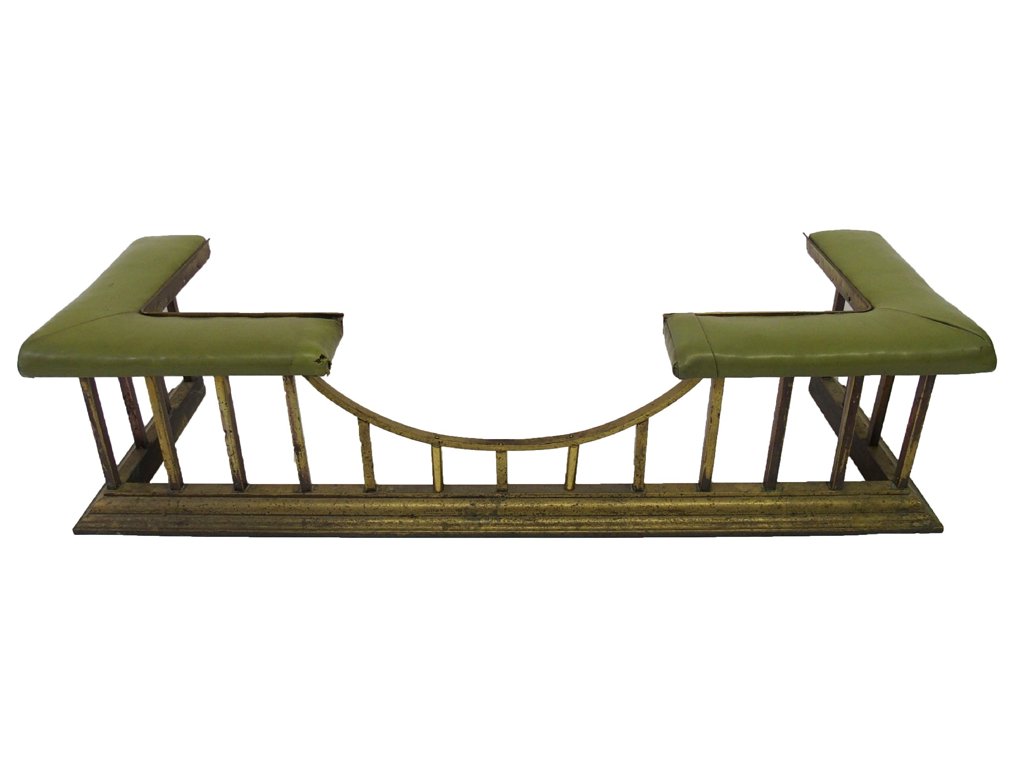 Appraisal: An Edwardian brass club fenderlater rexine seats above square rails