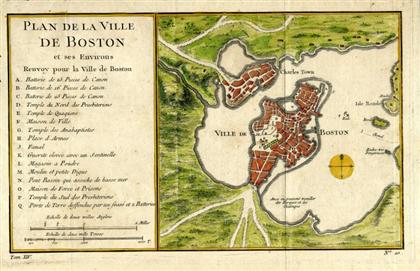 Appraisal: pieces Hand-Colored Map Engraving of Boston Map Plan de la